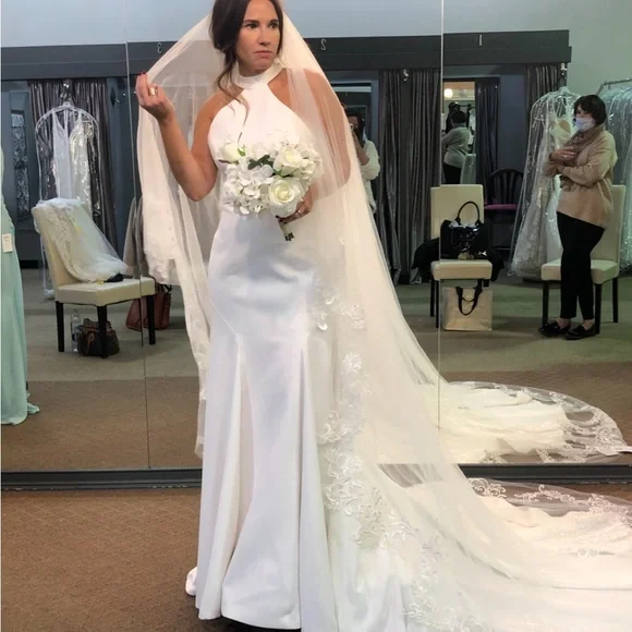 Chic Ivory Halter Wedding Dress- Meghan Markle and Sofia Richie style dress Chic Ivory Halter Wedding Dress- Meghan Markle and Sofia Richie style dress